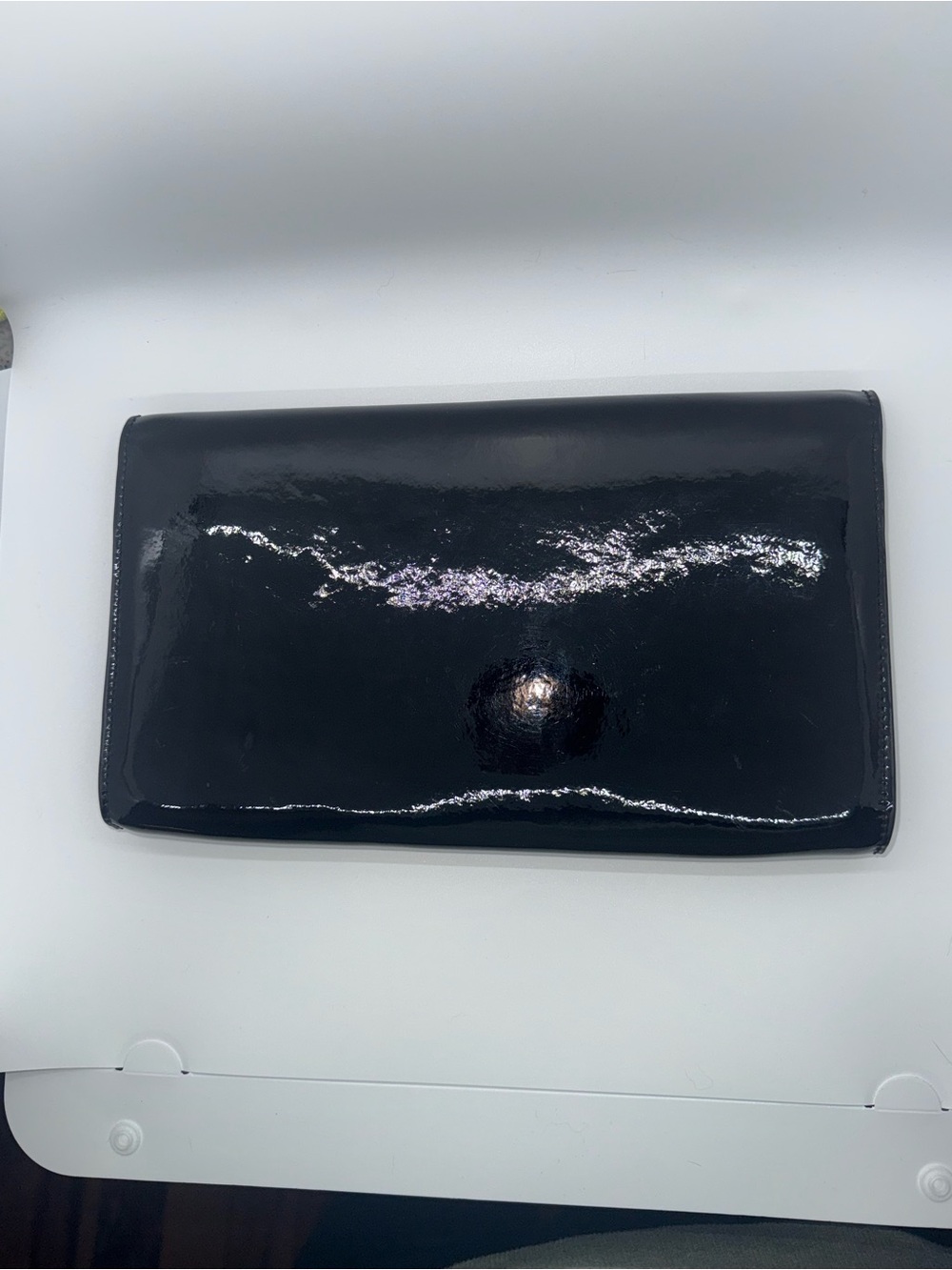 Yves Saint Laurent Black Patent Leather YSL Logo Envelope Clutch Italy - Picture 6 of 12